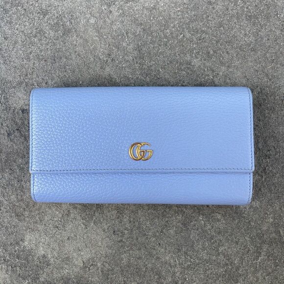 Gucci Marmont Blue Long Wallet Gold Hardware GG